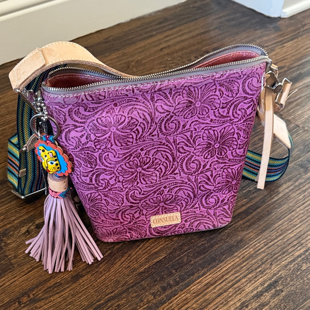 Consuela Mena Downtown Purple Embossed Crossbody Bag